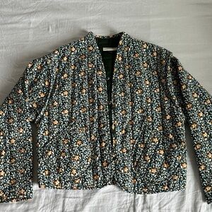 Universal Thread Quilted Floral Bomber Jacket in Green and yellow